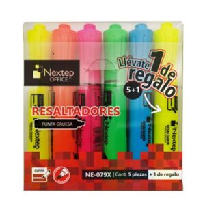 NE-079X  Juego Resaltadores Nextep 5 Colores Punta Cincel 4mm