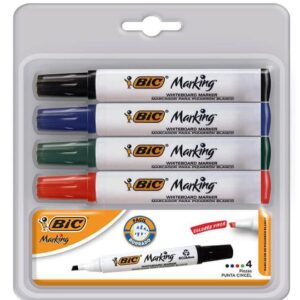 514051 Marcador BIC para Pizarrón Blanco Punta Cincel Colores Surtidos C/4 + Borrador