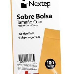 NE-015G  Sobre Bolsa Económico Nextep Tamaño Coin 5 Solapa Engomada Paquete c/100