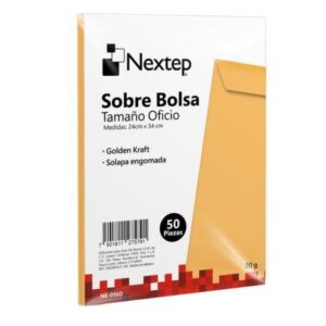 NE-016O  Sobre Bolsa Nextep Económico Tamaño Oficio Solapa Engomada Paquete c/50