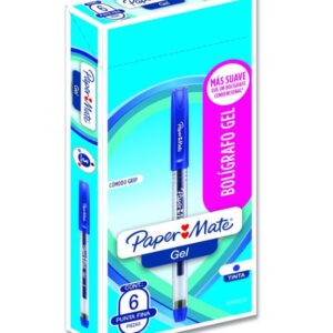 2066230  Bolígrafo Gel Papermate Eco Barril Redondo Punto Fino Color Azul C/6 Pzas