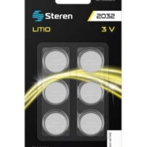 BAT-CR2032/6  Pila de Litio Steren Tipo Botón CR2032 Capcidad 210 mAh 6 Piezas