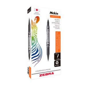 4000/6  Marcador Permanente Zebra Mckie Doble Punta Fina/Extra Fina Color Negro C/6 Pzas