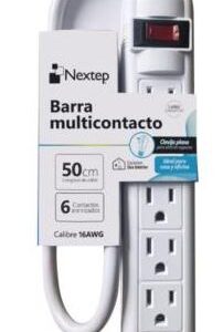 NE-240  Barra Multicontacto Nextep 6 Contactos Aterrizados Supresor 490J Cable 50 cm 16AWG