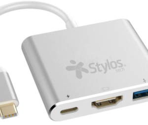 STCBHUB31S  Hub 3 en 1 Stylos USB C a HDMI + USB 3.0 + USB C con Caja Gris