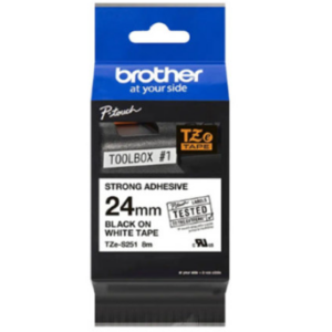 TZES251G  Cinta Brother TZES251G Laminada Súper Adhesiva Texto Negro Fondo Blanco 24mmx8m