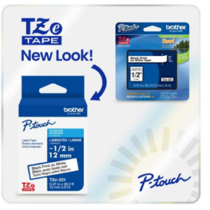 TZE131G  Cinta Laminada Brother Estandar Texto negro sobre cinta transparente de 12mm x 8m